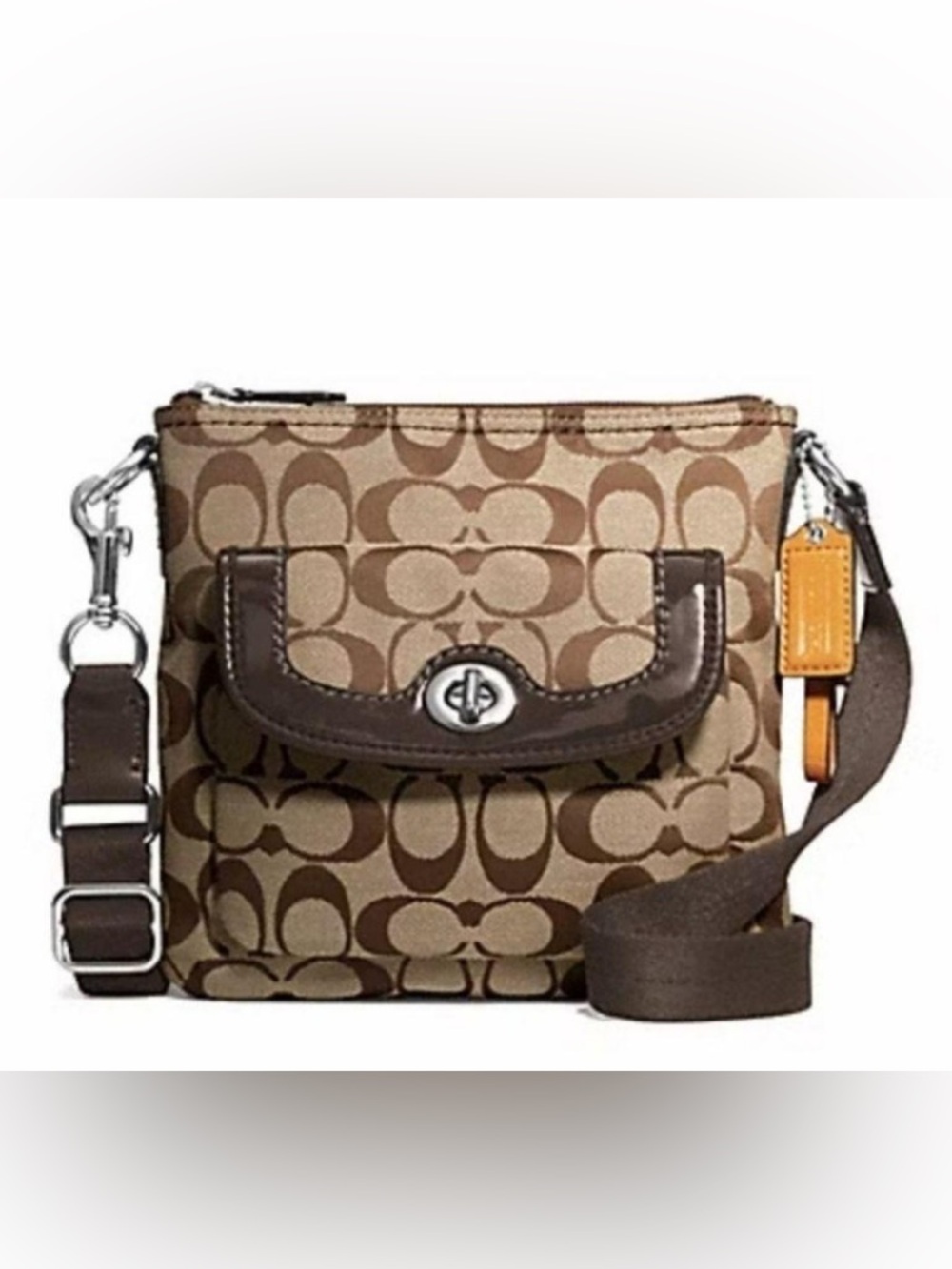Coach Brown Signature Canvas Crossbody with Turn-Lock Pocket